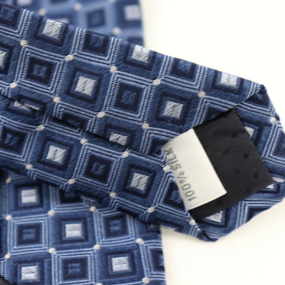 Bloomingdale's The Men's Store, Blue Geometric Silk Men's Neck Tie - Picture 4 of 5